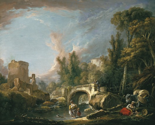 François Boucher  River Landscape with Ruin and Bridge 1762