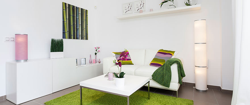 Ample living room in apartments for sale in Puerto Pollensa in Mallorca