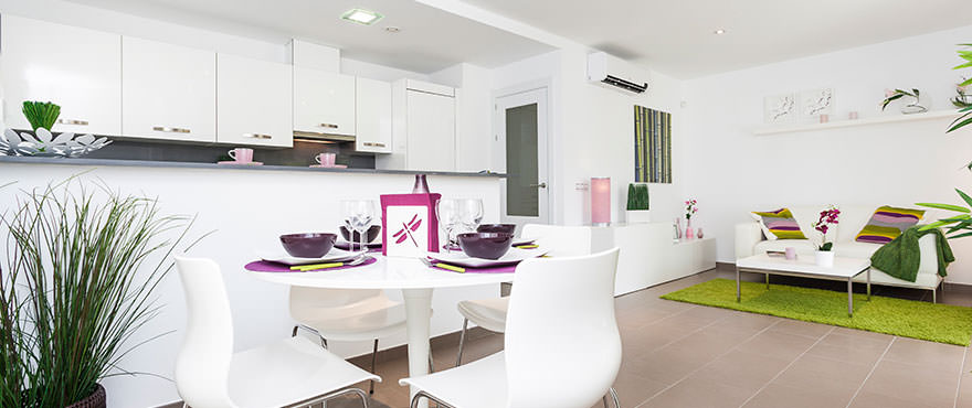 Ample living room in apartments for sale in Puerto Pollensa in Mallorca