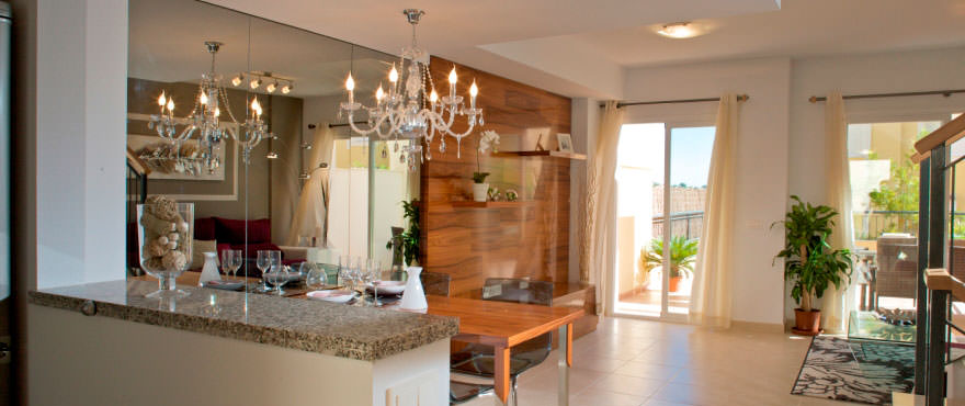Salon, Casas adosadas en venta, casas adosadas en Calpe, Costa Blanca, 3 habitaciones, jardin privado, piscina y jardínes comunitarios