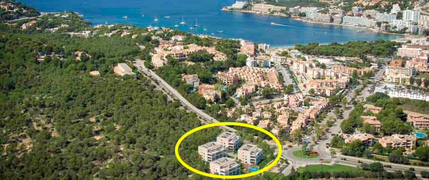 Ansichten und Standorte der Immobilien in Santa Ponsa, Mallorca, Spanien