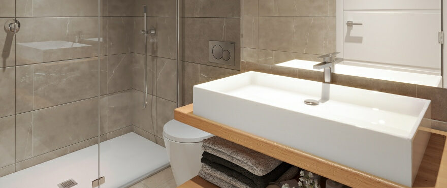 Full bathroom at the new apartments for sale at Senses Cala Anguila