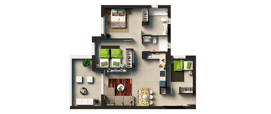 Floor plan: 3 bed apartment, La Recoleta, Punta Prima, Torrevieja, Costa Blanca