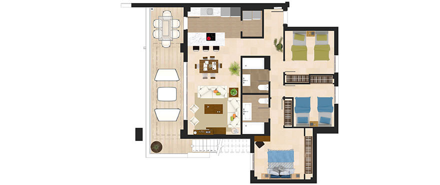 Miraval, La Cala Golf Resort, Mijas: Floor plan, 3 bedroom apartments