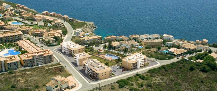 Aerial view of apartments for sale in Mallorca on the beach