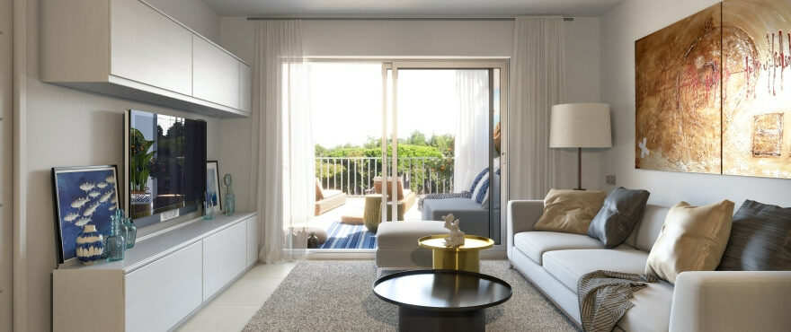 Bright living room at the new residential in Canyamel