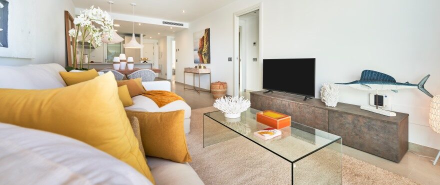 Bright living room at the new Canyamel Pins