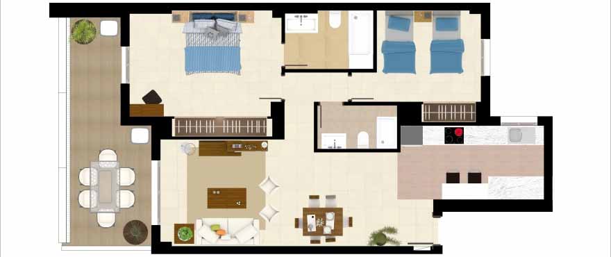 Plan 2 bedrooms, Acqua