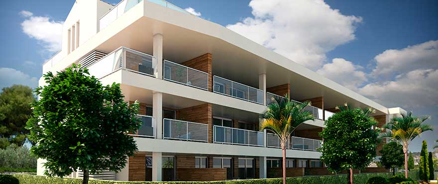 Fachada apartamentos en venta Jardín del Mar, Javea