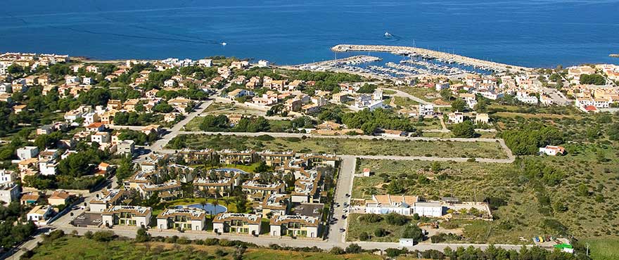 Aerial view of Colonia de Sant Pere, very close to the marina and beach