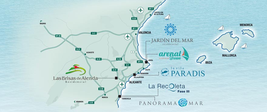 Lage der Taylor Wimpey Bauprojekte an der Costa Blanca