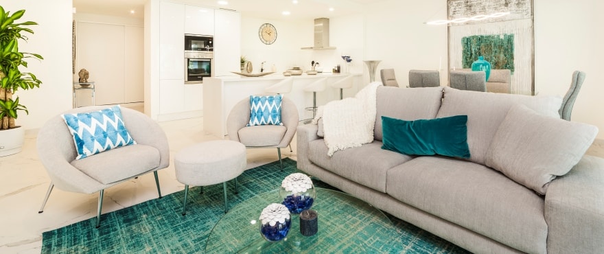 Serenity, luminous living room in the new apartments in Nova Santa Ponsa