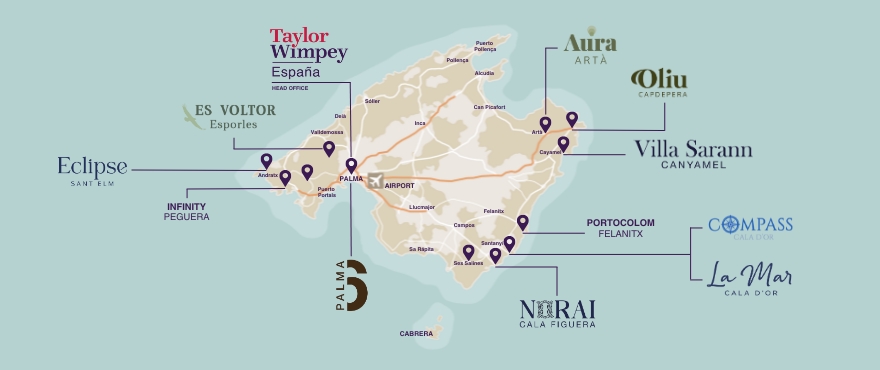 Mapa de situación viviendas Taylor Wimpey España en Mallorca