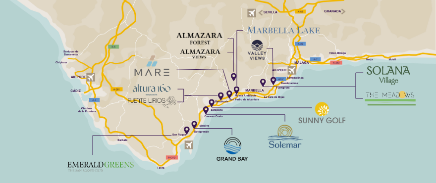 Map New properties of Taylor Wimpey Spain for sale Costa del Sol