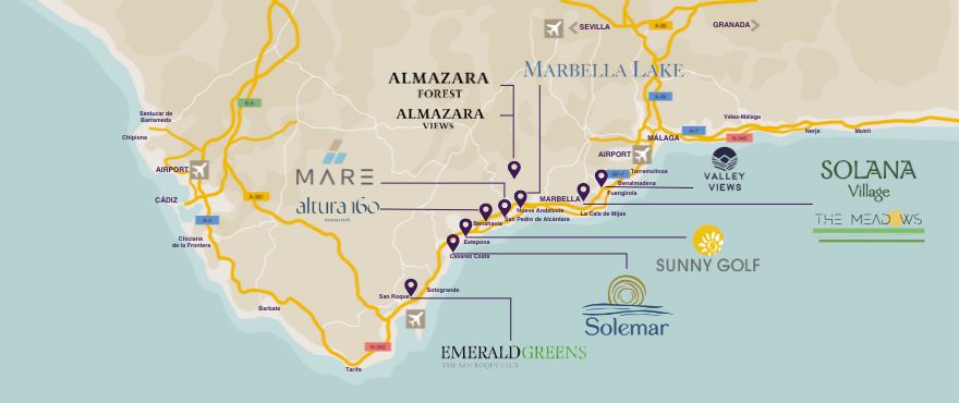 Map New properties of Taylor Wimpey Spain for sale Costa del Sol