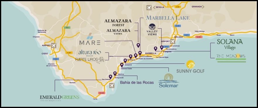 Mapa de situación de las viviendas de Taylor Wimpey en Costa del Sol