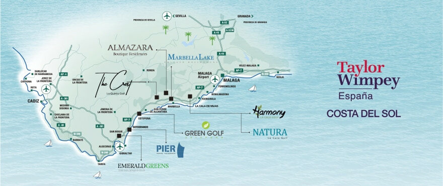 Mapa sytuacyjna domów firmy Taylor Wimpey na Costa del Sol