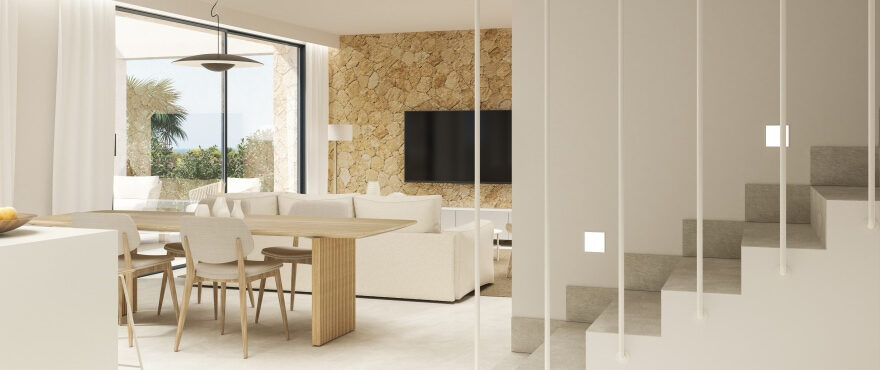 Großzügiges Wohnzimmer - helles Esszimmer in den neuen Einfamilienhäusern in Sa Rápita