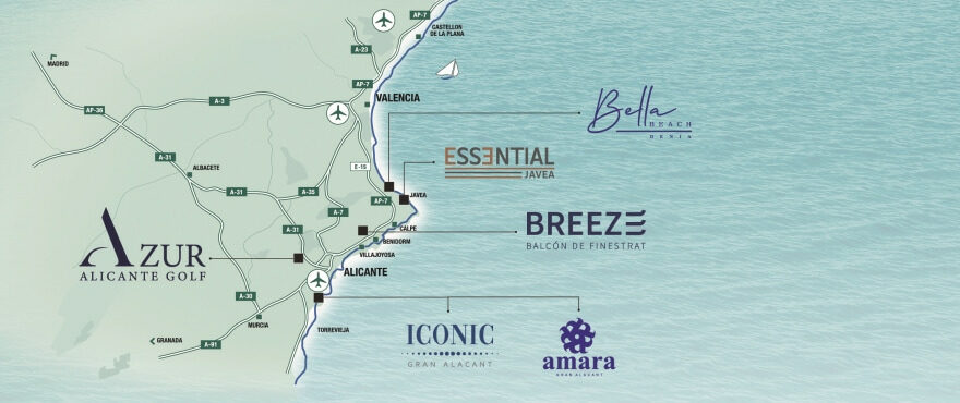 Mapa nuevas viviendas en venta Costa Blanca