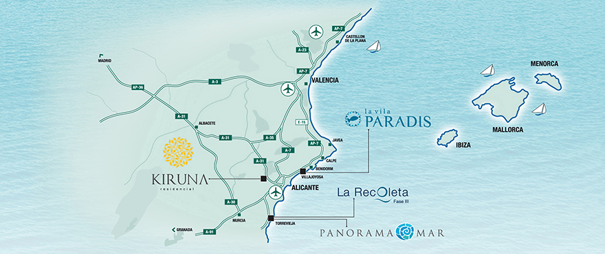 Map over Taylor Wimpey developments in Costa Blanca