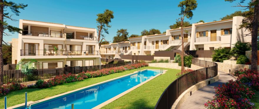 Modern apartments for sale in Moraira, with communal pools and gardens