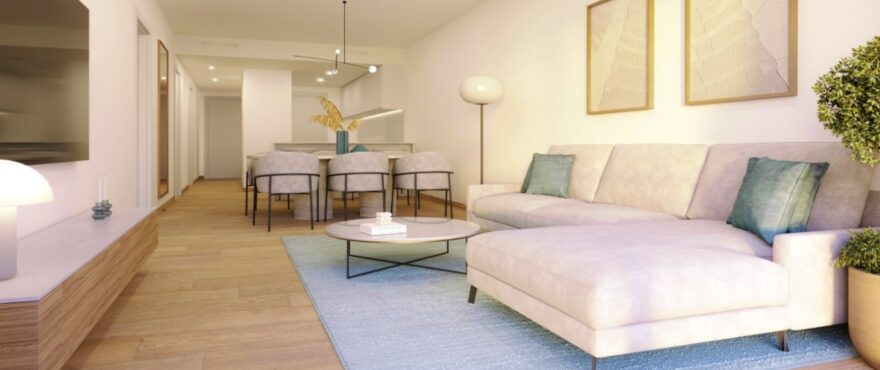 Bright living room at Aqua, Moraira, Alicante