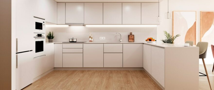 Open-plan modern kitchen at Aqua, Moraira, Alicante