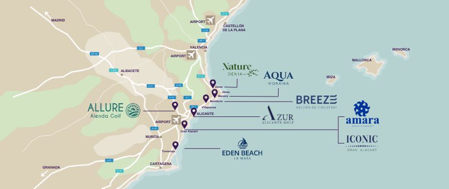 Map New properties for sale Costa Blanca