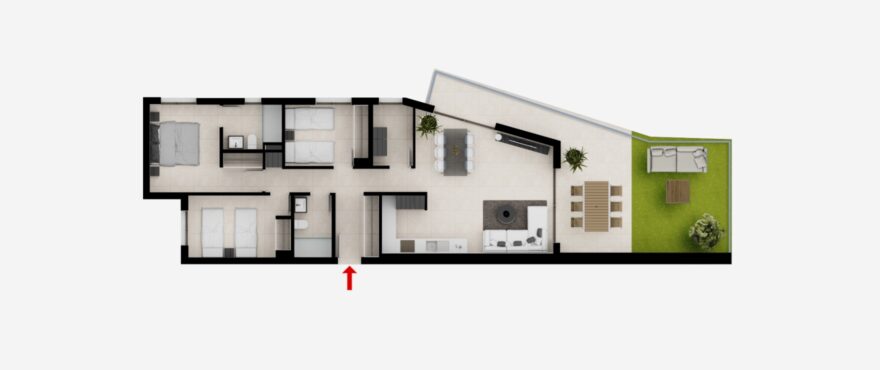 Plan of the new 3-bed apartment Aqua. Groundfloor Plan of the new 3-bed apartment Aqua. Groundfloor