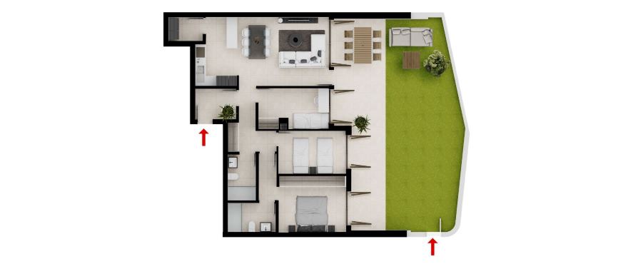 Plan d’un appartement neuf Aqua Moraira à 3 chambres. Rez de chaussée Plan d’un appartement neuf Aqua Moraira à 3 chambres. Rez de chaussée