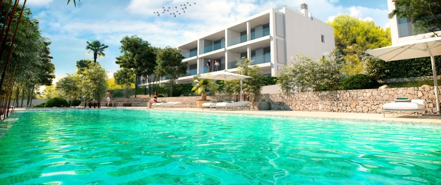 Sunset Ibiza, neue Apartments mit Pool, zum Verkauf in Cala Gració, Ibiza