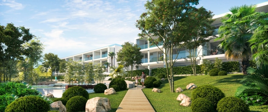 Sunset Ibiza, new apartments with communal gardens for sale at Cala Gració, Ibiza