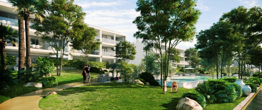 Sunset Ibiza, neue Apartments mit Gemeinschaftsgartenanlagen, zum Verkauf in Cala Gració, Ibiza