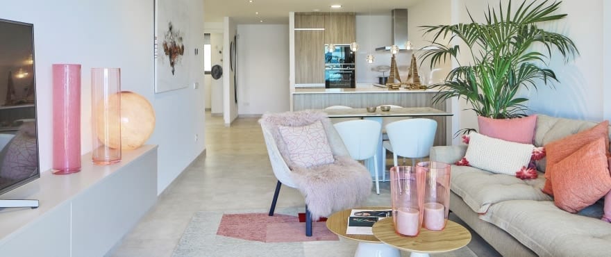 Bright living-dining room at Sunset Ibiza, with a large terrace and sea views