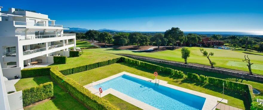 Communal pool and garden at Emerald Greens, San Roque Club