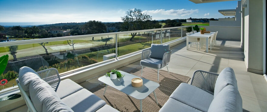 DUPLEX - Large terraces with views of the golf course and the sea at Emerald Greens, San Roque. South facing aspect