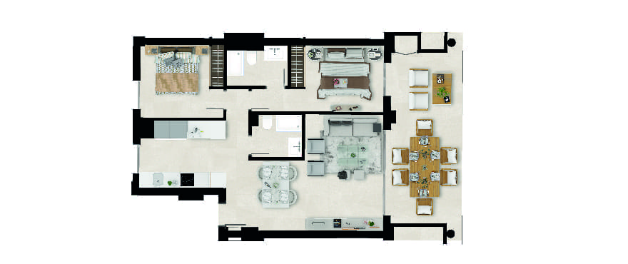 Sun Valley, Grundriss eines Apartments mit 2 Schlafzimmern