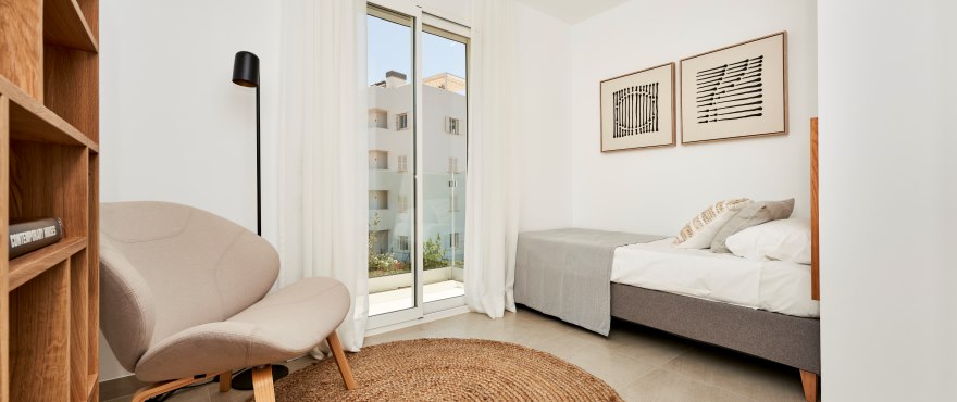 Bright bedroom in the new Compass apartments