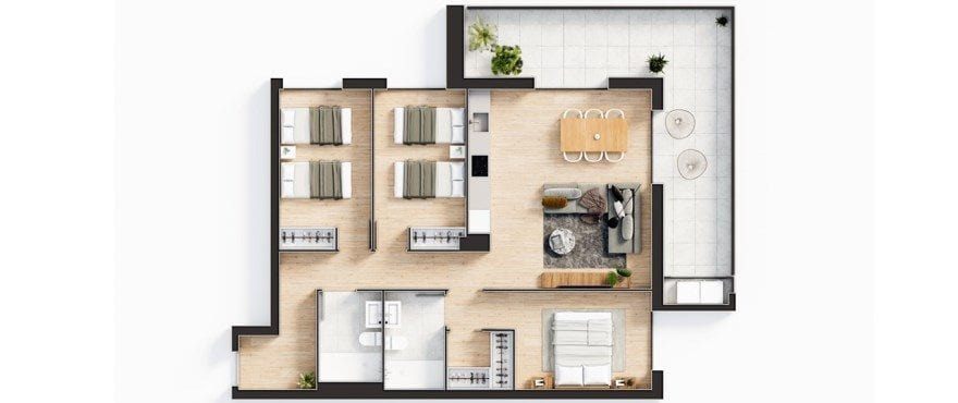 Plan d’un appartement neuf Essential à 3 chambres