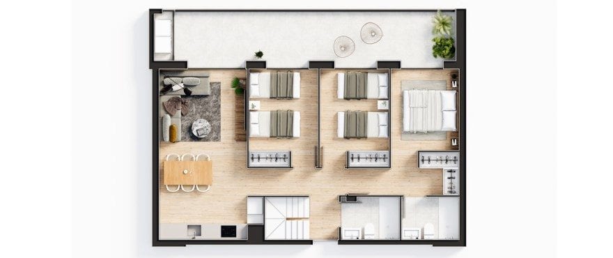 Plan d’un attique neuf Essential à 3 chambres