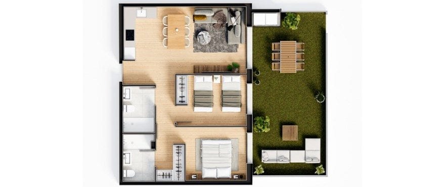Plan d’un appartement neuf Essential à 2 chambres