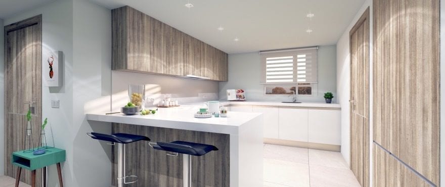 Pier, modern kitchen. Fully fitted and equipped with appliances