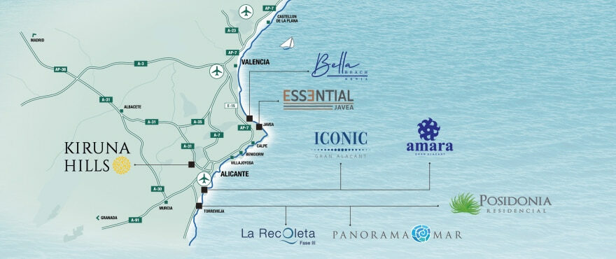 Mapa sytuacyjna osiedli firmy Taylor Wimpey España na Costa Blanca