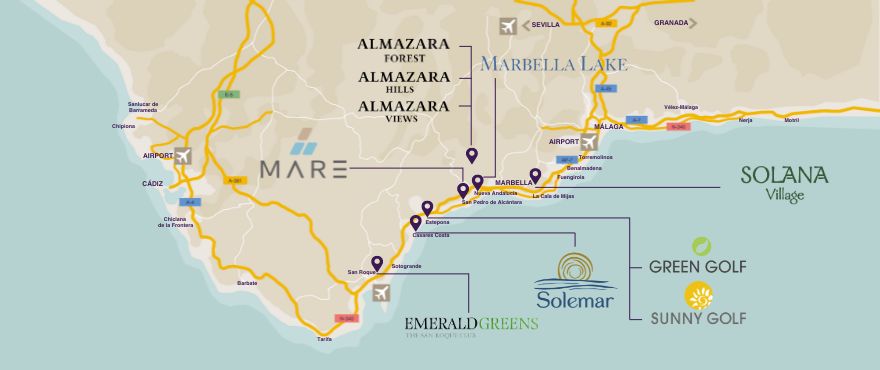Mapa sytuacyjna domów firmy Taylor Wimpey na Costa del Sol