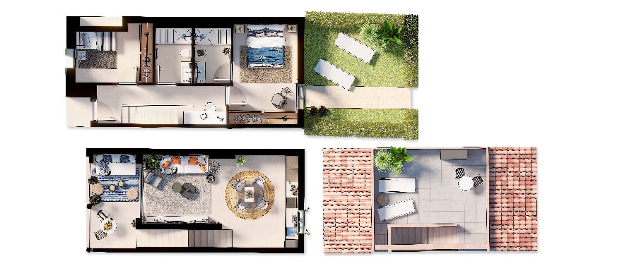 Ikat, Grundriss Apartment mit 2 Schlafzimmern