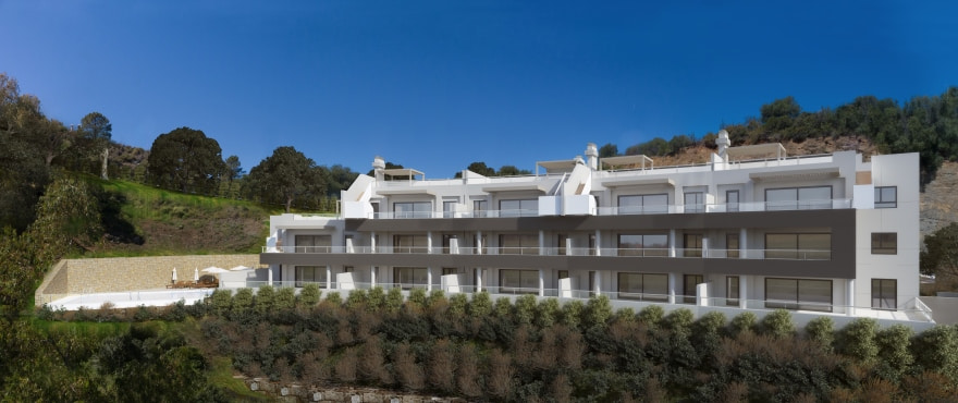 Façade des nouveaux appartements en vente The Crest, Benahavis