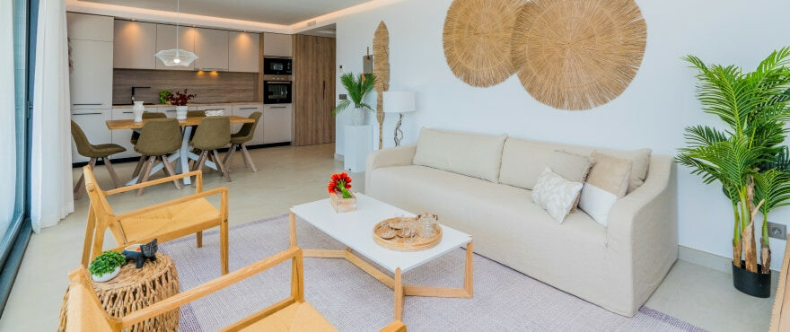 Bright living room at the new homes at The Crest, at la Quinta