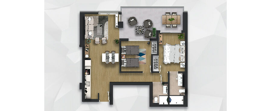 Plan apartamentu z 2 sypialniami w Posidonia
