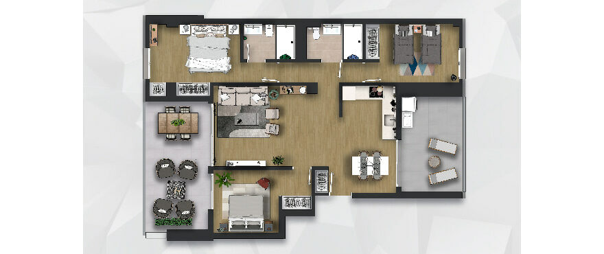 Grundriss der neuen 3-Schlafzimmer-Apartments im Wohnkomplex Posidonia