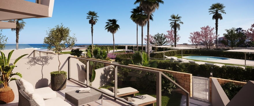 Grande terrasse dans la nouvelle résidence Bella Beach à Dénia.